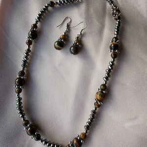 Silver and Tiger’s Eye Necklace and Earring Set